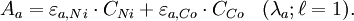  A_a = \varepsilon_{a, Ni} \cdot  C_{Ni} + \varepsilon_{a, Co} \cdot  C_{Co}  \; \; \; (\lambda_a ; \ell=1). 