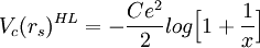 V_c(r_s)ˆ{HL} = - \frac{Ceˆ2}{2}log\Big[1+\frac{1}{x}\Big]