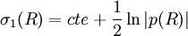 \sigma_1 (R) = cte + \frac{1}{2} \ln |p(R)| 