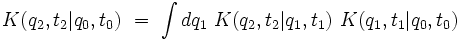  K(q_2,t_2|q_0,t_0)  \ = \ \int dq_1 \ K(q_2,t_2|q_1,t_1) \ K(q_1,t_1|q_0,t_0)