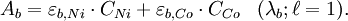  A_b = \varepsilon_{b, Ni} \cdot  C_{Ni} + \varepsilon_{b, Co} \cdot  C_{Co}  \; \; \; (\lambda_b ; \ell=1). 