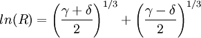 ln(R)=\left({\gamma+\delta \over 2}\right)ˆ{1/3} + \left({\gamma-\delta \over 2}\right)ˆ{1/3}