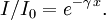 I / I_0 = eˆ{-\gamma \, x}. \,