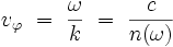 v_{\varphi} \ = \ \frac{\omega}{k} \ = \ \frac{c}{n(\omega)}