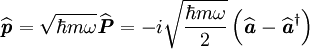  \widehat{\textbf{\textit{p}}}=\sqrt{\hbar m\omega}\widehat{\textbf{\textit{P}}}=-i\sqrt{\dfrac{\hbar m\omega}{2}}\left(\widehat{\textbf{\textit{a}}} - \widehat{\textbf{\textit{a}}}ˆ{\dagger}\right)