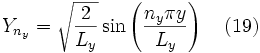 Y_{n_y}=\sqrt{\frac{2}{L_y}} \sin \left( \frac{n_y \pi y}{L_y} \right) \quad (19)