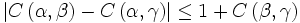 \left| C\left(\alpha,\beta\right) - C\left(\alpha,\gamma\right)\right| \le 1 + C\left(\beta,\gamma\right)