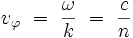 v_{\varphi} \ = \ \frac{\omega}{k} \ = \ \frac{c}{n}