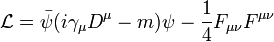 \mathcal{L}=\bar\psi(i\gamma_\mu Dˆ\mu-m)\psi -\frac{1}{4}F_{\mu\nu}Fˆ{\mu\nu}