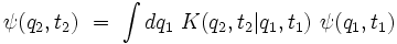  \psi(q_2,t_2) \ = \ \int dq_1 \ K(q_2,t_2|q_1,t_1) \  \psi(q_1,t_1) 